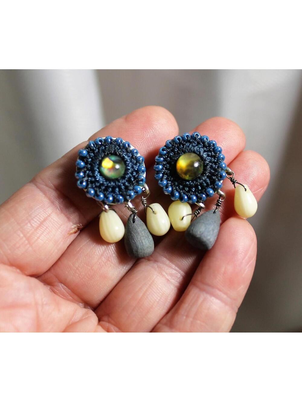 Vintage Liz Claiborne Mixed Media Clip-On Dangling Earrings, Signed LC